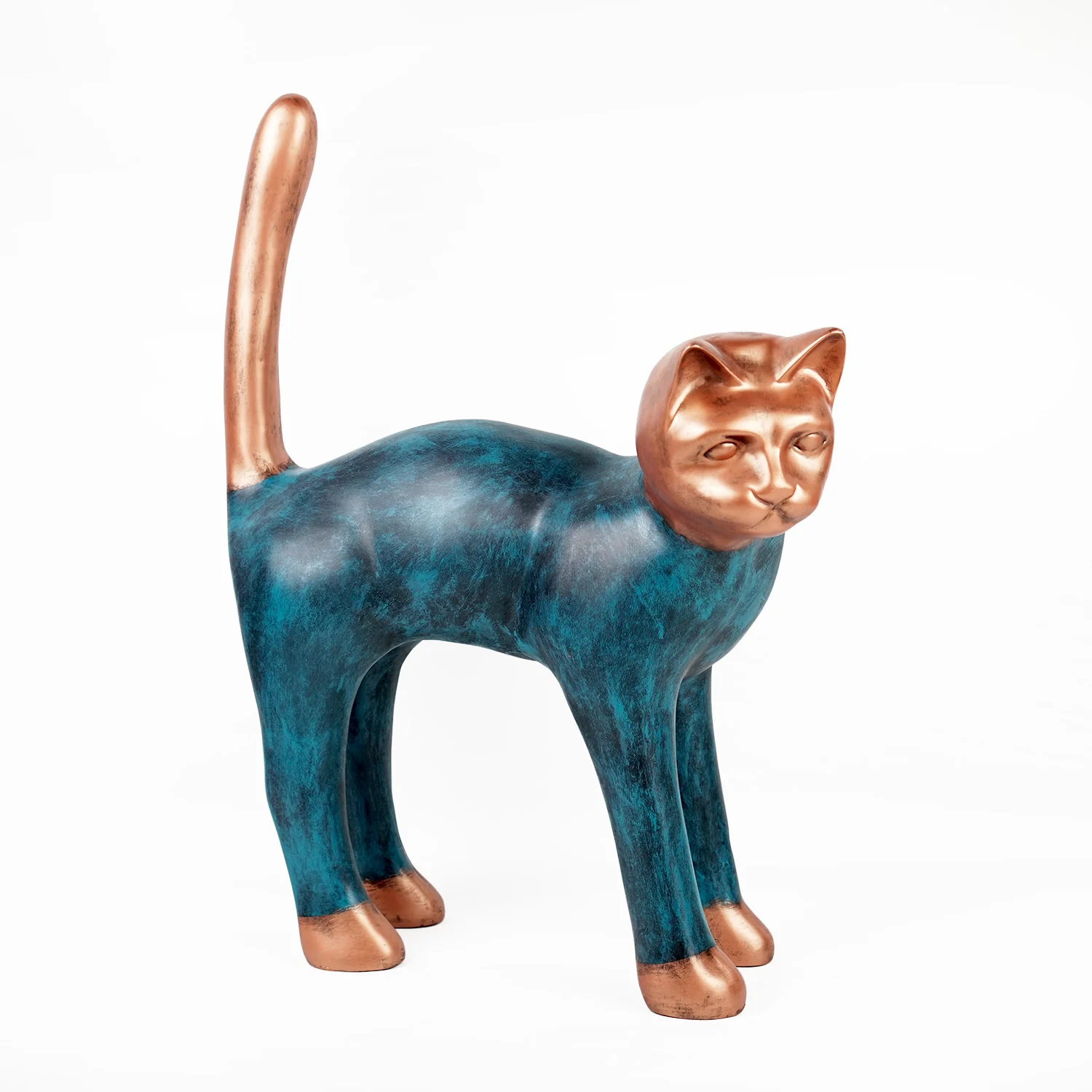 Cat Standing L - Patina Blue/bronze