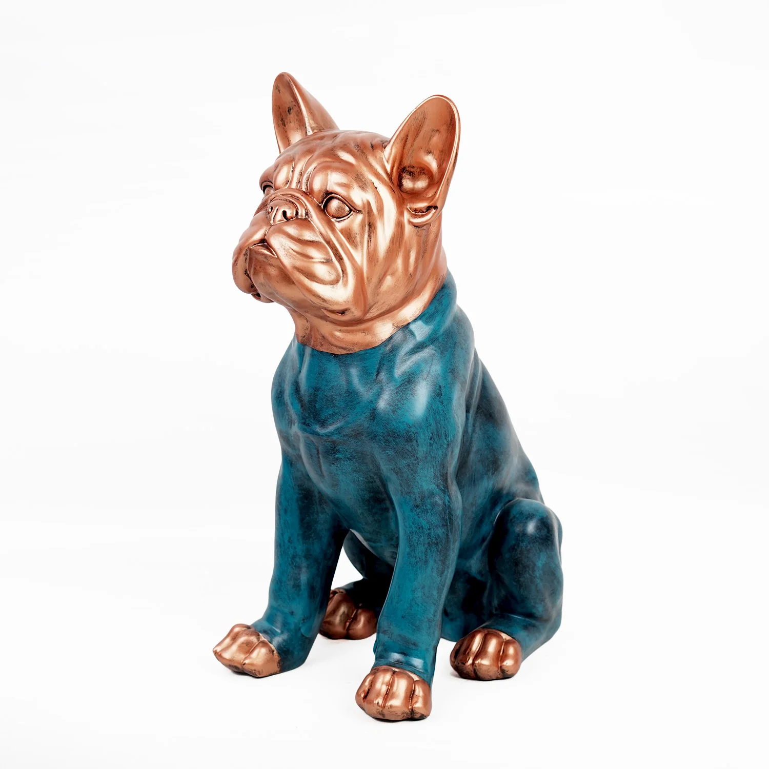 Dog Yuki L Sitting - Patina Blue/bronze