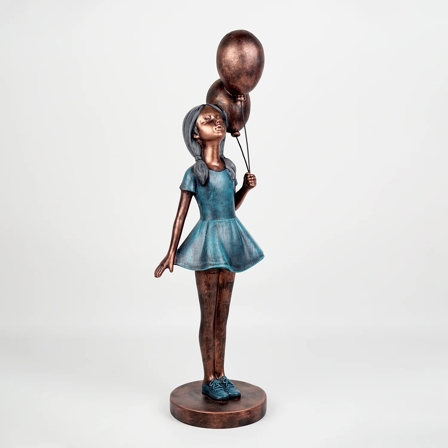 Girl & 2 Balloons Standing L - Blue/bronze