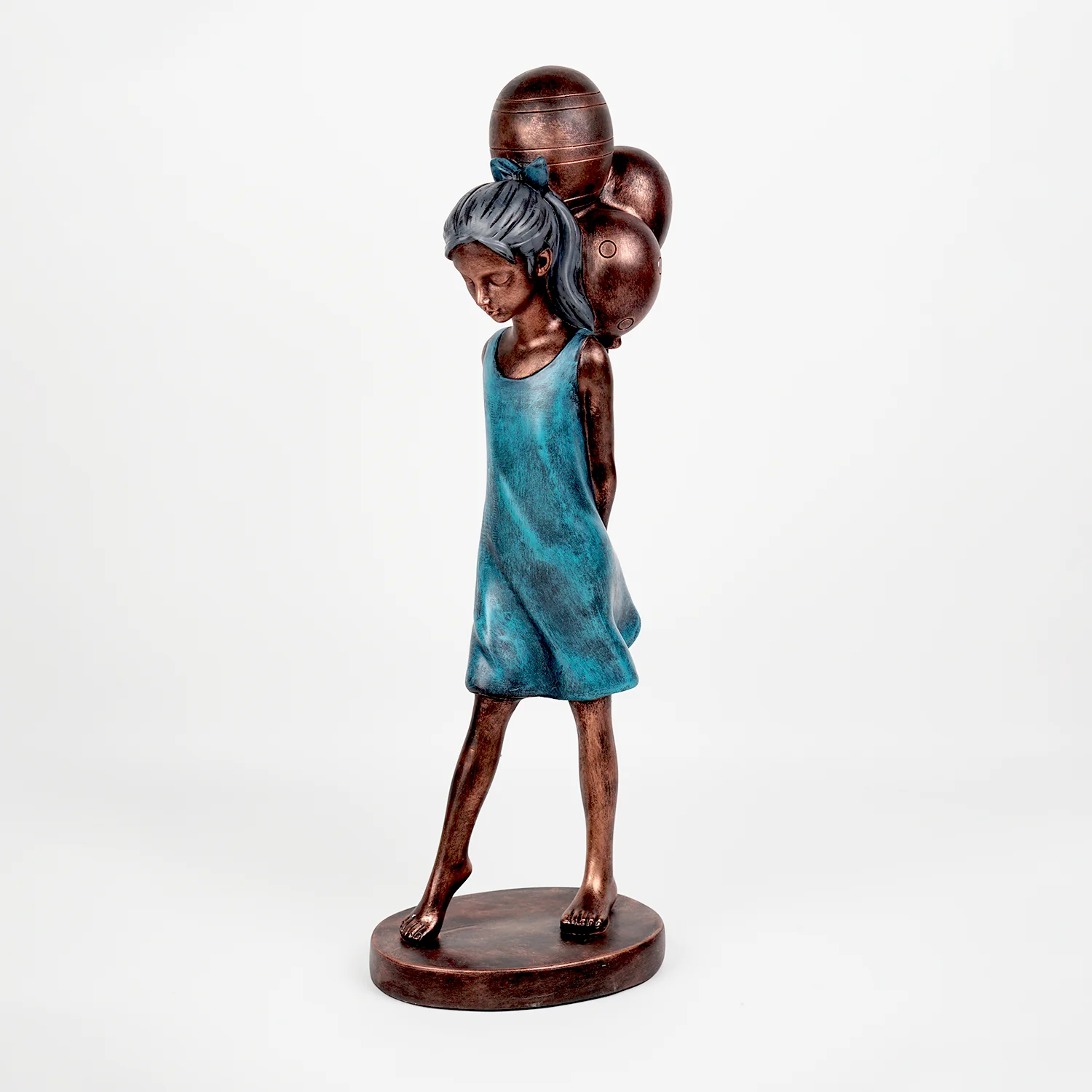 Girl & 3 Balloons Walking L - Blue/bronze