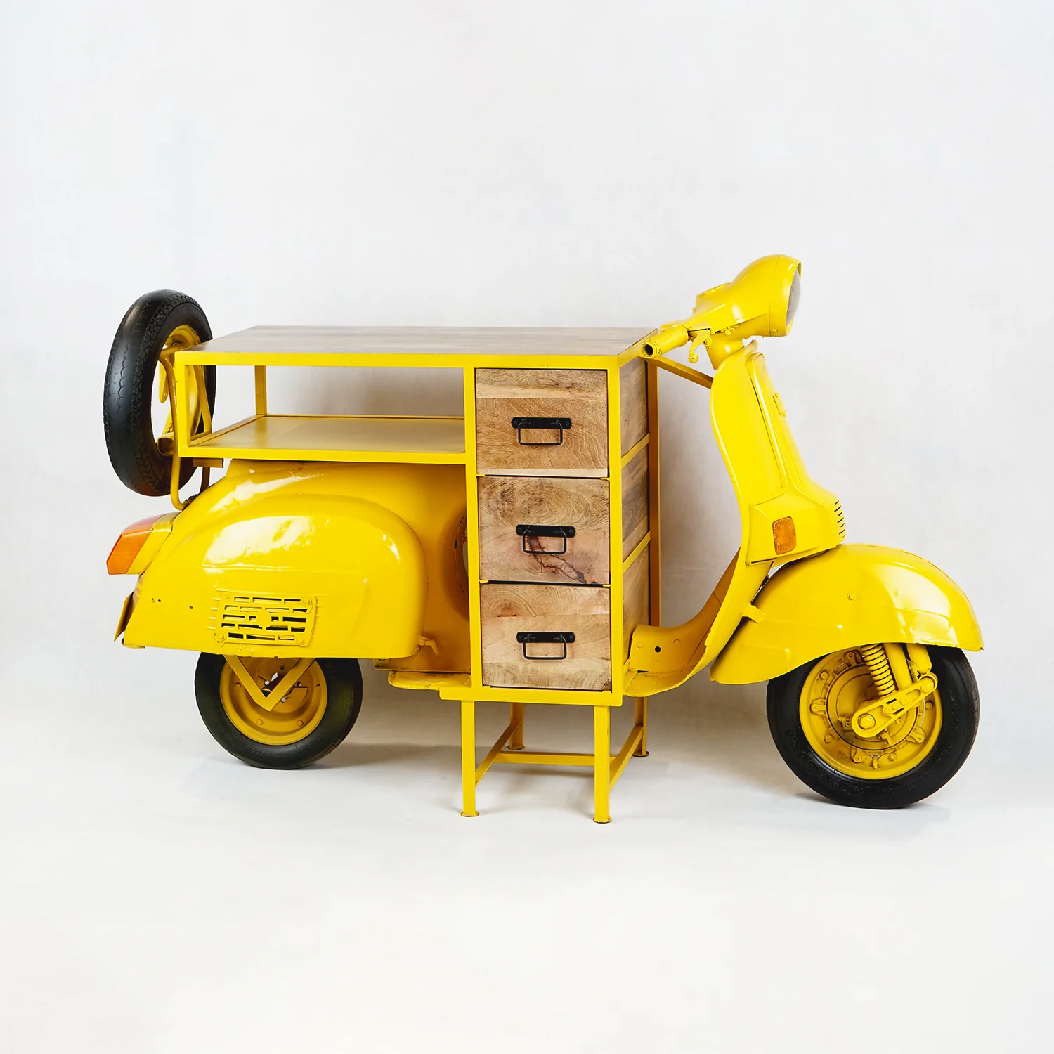 Iron - Wooden Scooter Table 3 Drawers