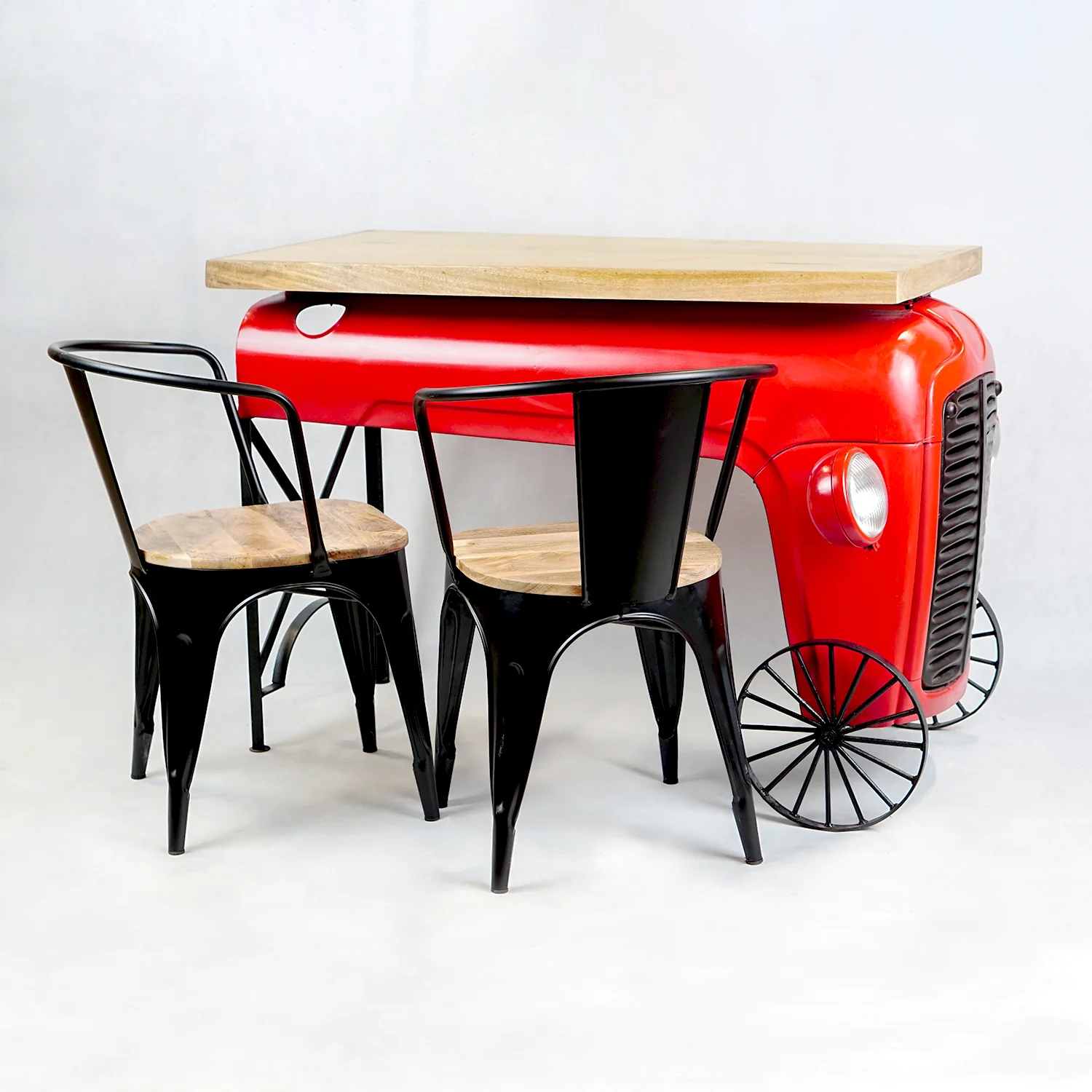 Set Iron - Wooden Tractor Dinning Table + 2 Chairs